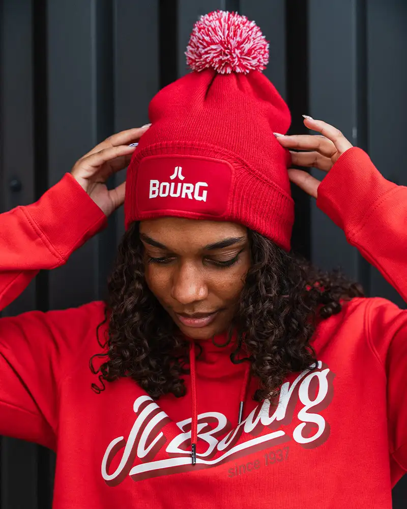 Bonnet Pompon Rouge/Blanc